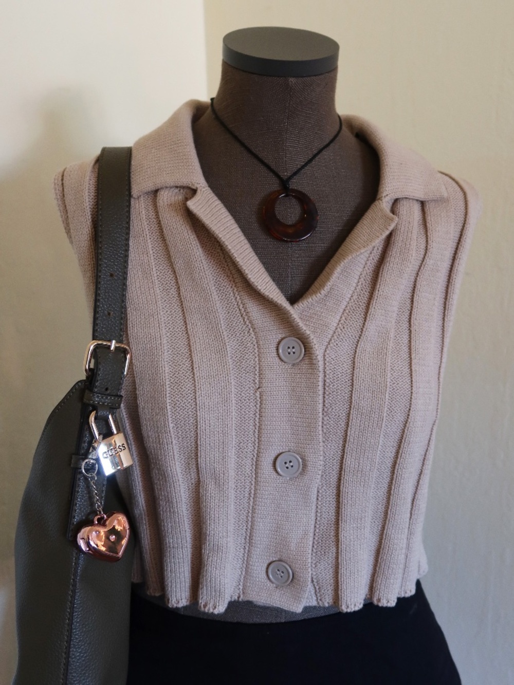 Taupe/Tan Sweater Vest with Buttons